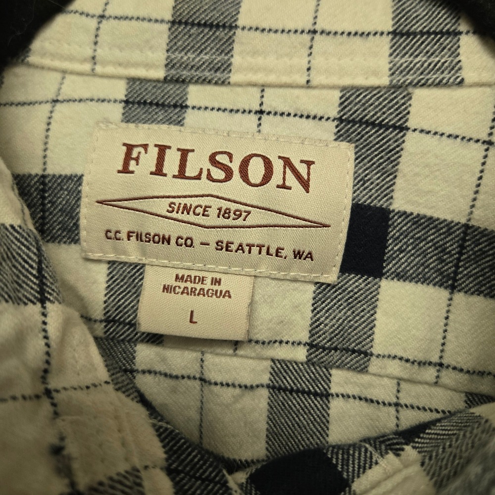 Filson Button Down Shirt Women's L White Black Plaid Cotton Flannel Long Sleeve - Picture 3 of 10